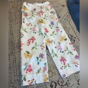 Womens White Floral Print Stretch Pants